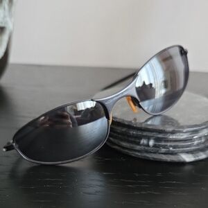 Vintage Oakley A Wire Style Sunglasses – Dark Metal Frame, Black Iridium Lenses